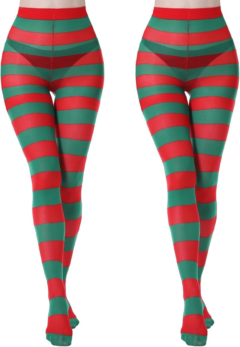 MANZI 2 Pairs Christmas Halloween Striped Tights Full Length Tights Thigh High Stocking Costume Accessory for Women Girls - Image 1